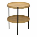 Tavolinë anësore Portogie, MDF natyral dhe këmbë metalike të zeza D40x50cm