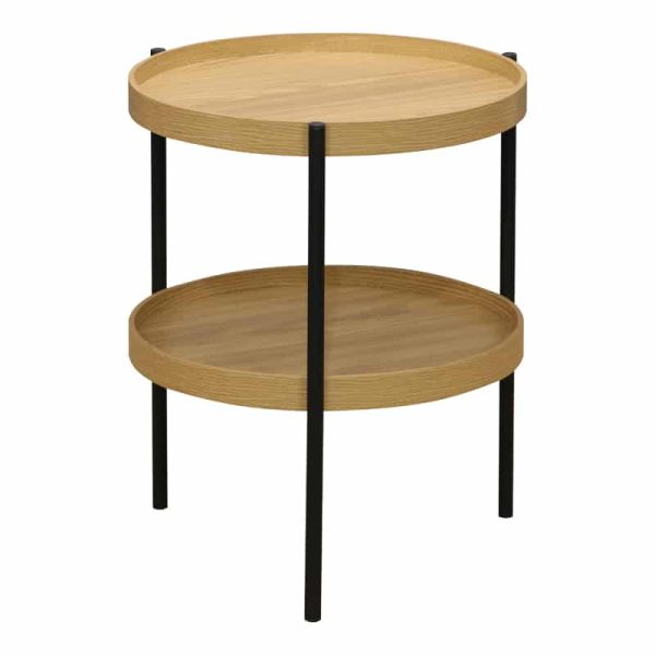 Tavolinë anësore Portogie, MDF natyral dhe këmbë metalike të zeza D40x50cm