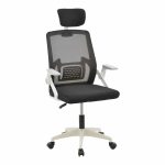 Karrige zyre Serjo, PP e bardhë, stof rrjetë e zezë 75x65x128cm