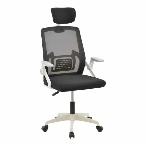 Karrige zyre Serjo, PP e bardhë, stof rrjetë e zezë 75x65x128cm