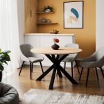 Tavolinë e kuzhinës Jeston Pakoworld MDF këmbë metalike e zezë D120x75cm - Image 2