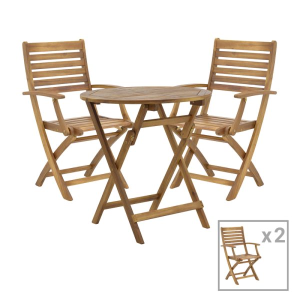 Tavolinë e ngrënies Gorpo-Carpuva, prej 3 copë, dru natyral akacie D70x74cm