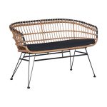 Divan kopshti 2-vendësh Naoki, PE në ngjyrë natyrale, me këmbë metalike të zeza, 120x62x79cm
