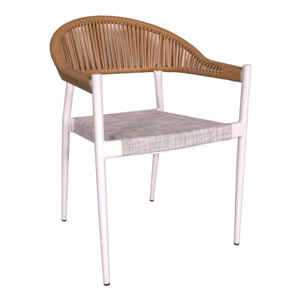 Karrige alumini Elation, kornizë e stivueshme e bardhë, tekstil ratan natyral 57x56x78cm