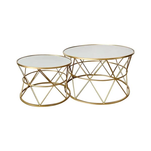 Tavolina mesi Pelosif Inart, set 2 copë, metal ngjyrë ari