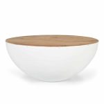 Tavolinë mesi Coffelty Inart, dru masiv i akacisë dhe metal i bardhë D90x40cm