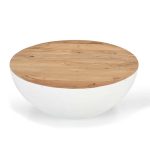 Tavolinë mesi Coffelty Inart, dru masiv i akacisë dhe metal i bardhë D90x40cm - Image 3