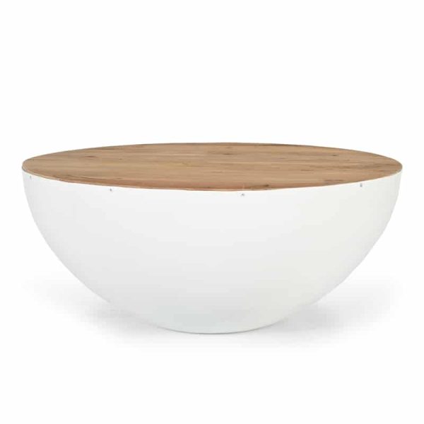 Tavolinë mesi Coffelty Inart, dru masiv i akacisë dhe metal i bardhë D90x40cm