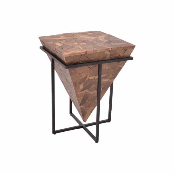 Tavolinë anësore Midpy Inart, dru natyral tik-metal i zi 40x40x55cm