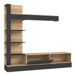 Kompleksi i dhomës së ndenjes Dranko  melamine me lis të zi 205x41.5x192cm - Image 4