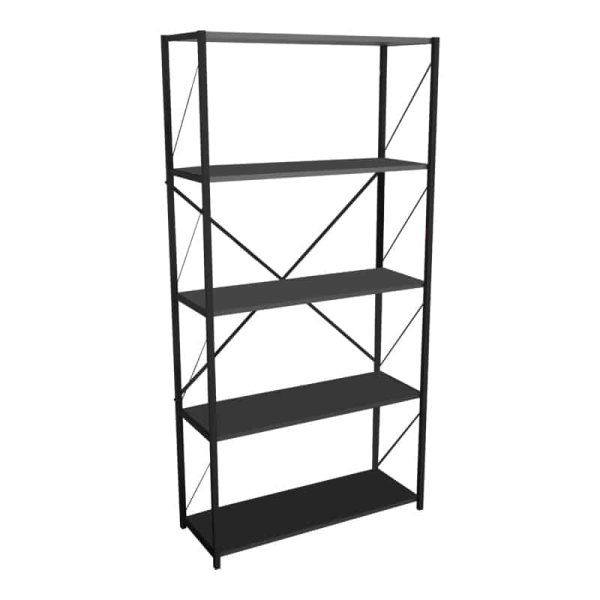 Bookcase Tikilmo anthracite melamine-black metal 88x34x180cm