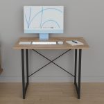 Tavolinë studimi Ustando, melaminë në ngjyrë lisi-metal i zi, 90x60x72cm - Image 2