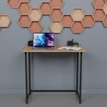 Tavolinë zyre e palosshme Thox, melaminë ngjyrë lisi, metal i zi 80x50x72cm - Image 2