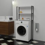 Raft i lavanderisë Bothy, prej melamine ngjyrë të bardhë me këmbë metalike të zeza, 70x21x150cm - Image 2