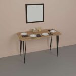 Tavolinë e ngrënies Palkon, prej melamine ngjyrë lisi, me këmbë metalike të zeza, 120x60x73cm - Image 2