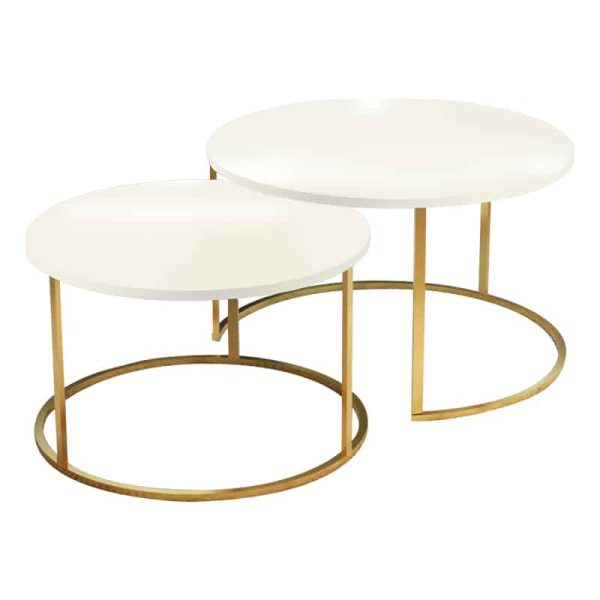 Solme  tavolina mesi set prej 2 copësh ecru melamine metal ngjyrë ari