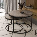 Tavolina mesi Solme set 2 copë mermer gri melamine metal të zi - Image 2