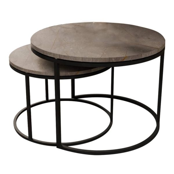 Tavolina mesi Solme set 2 copë mermer gri melamine metal të zi