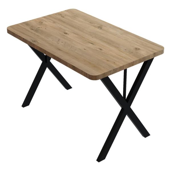 Tavolinë Zeryi, melaminë ngjyrë lisi me këmbë metalike të zeza 70x110x75cm