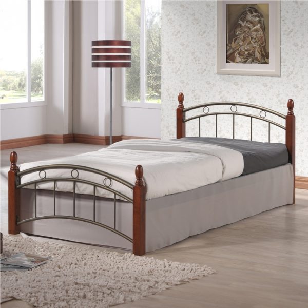 Krevat i vetëm Clarive  arrë gome-black metal 90x190cm