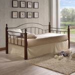 Shtrati i ditës Nika  arrë gome-metal i zi 90x190cm