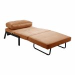 Fotele-krevat Fancy, stof kadife në nuancë molle dhe këmbë metalike të zeza 95x98x70cm - Image 3