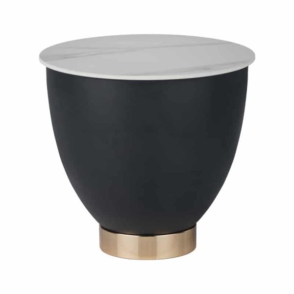 Tavolinë anësore Erasmine Inart, gur i sinteruar me mermer të bardhë D50x45cm