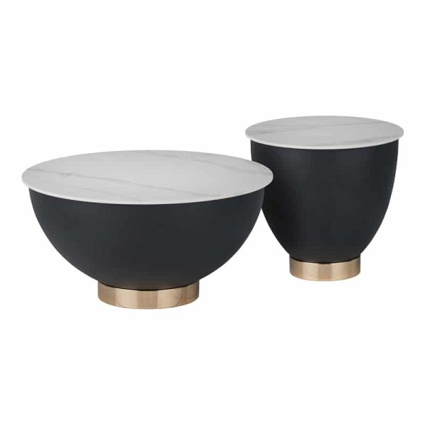 Tavolinë komodine Erasmine Inart gur i sinteruar me mermer të bardhë