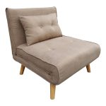 Divan-krevat, stof bezhë dhe këmbë prej druri natyral 77x80x81cm