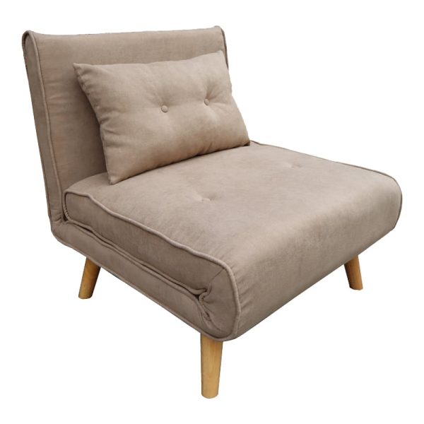 Divan-krevat, stof bezhë dhe këmbë prej druri natyral 77x80x81cm