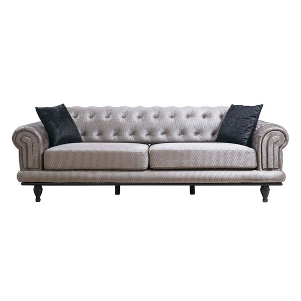 Divan 3-vendësh PWF-0522, stof gri-e zezë 230x95x78cm