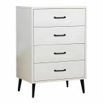 Komodë Adrenile, MDF në nuancë të bardhë dhe këmbë metalike të zeza 80x40x84cm