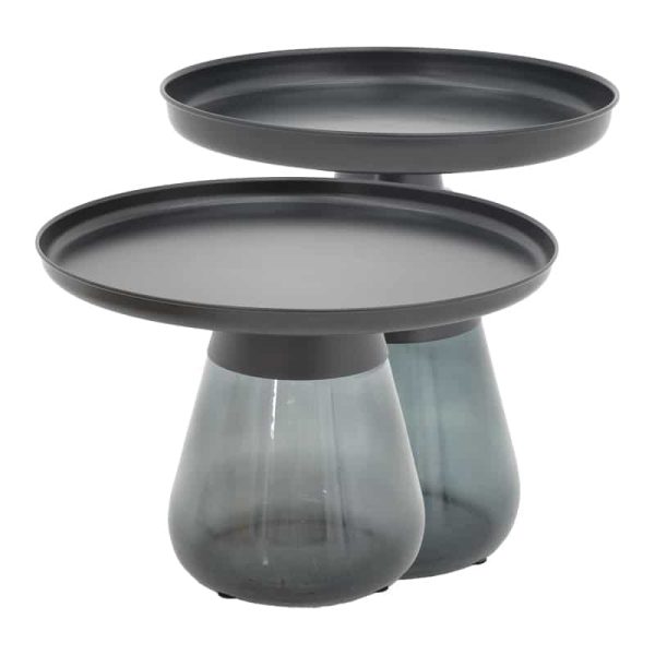 Tavolina mesi Kunlo Inart, set 2 copë, metal i zi-xham i zi