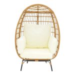 Karrige Frox, ratan natyral-metal-këmbë të zeza-jastëk bezhë 96x76x145cm - Image 4