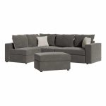 Kënd divani polimorfik London, stof gri-jastëkë gri-gri të lehtë 296x246x95cm - Image 3