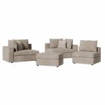 Kënd divani polimorfik London, gri-stof bezhë-jastëkë gri e lehtë 296x246x95cm - Image 4