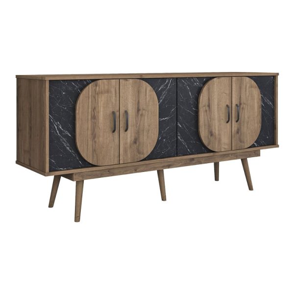 Bufe Suckie, arre-pamje mermer i zi melamine-PP këmbë arre 180x45x82.6cm