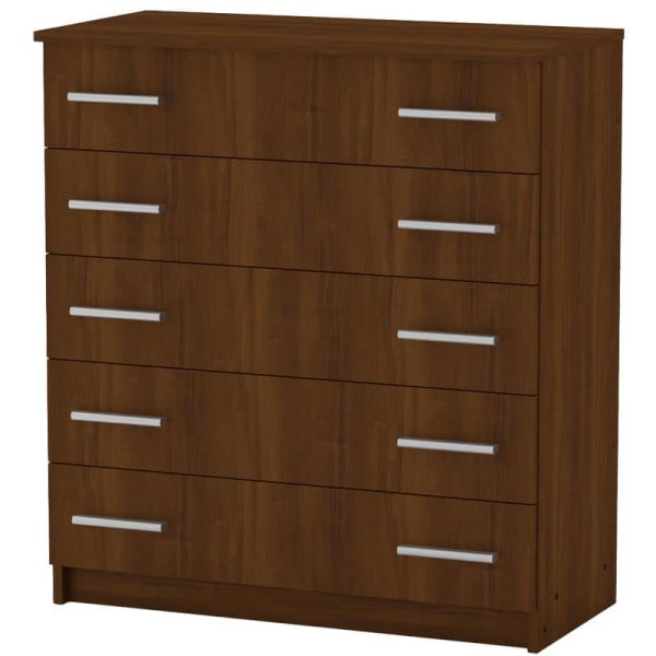 Komodë Penelope, me 5 sirtarë, ngjyrë arre 80.5x38x89cm