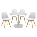 Set tavolinë e ngrënies Balou-Gaton, 5 copë, MDF dhe PP e bardhë-në nuancë natyrale Φ100x75cm