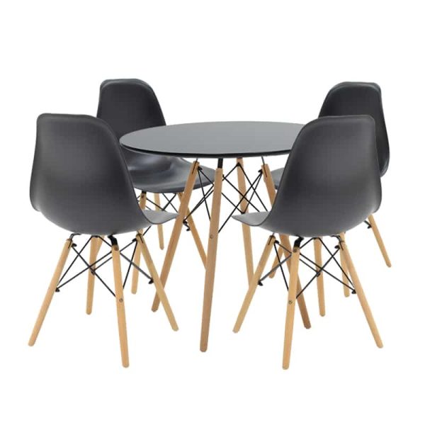 Tavolinë e ngrënies Julita, set 5 copë, e zezë-në nuancë natyrale D80x73cm