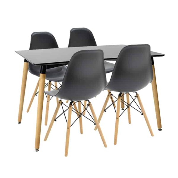 Tavolinë e ngrënies Natali-Julita set 5 copë, ngjyrë e zezë-natyrale 120x80x76cm