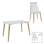 Komplet tavoline ngrënieje Aurora-Natali  prej 5 pp-mdf me ngjyrë të bardhë-gri-natyrale 120x80x76cm