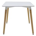 Tavolinë e ngrënies Ezra-Natali, set 5 copë, PP-MDF në ngjyrë gri-të bardhë me këmbë natyrale 80x80x76cm - Image 6