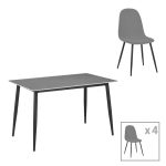 Tavolina e ngrënies Gustas-Bella, set prej 5 copë, mermeri gri të sinteruar prej guri në metal të zi 120x60x75cm