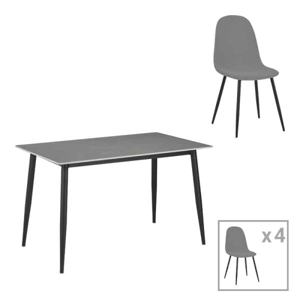 Tavolina e ngrënies Gustas-Bella, set prej 5 copë, mermeri gri të sinteruar prej guri në metal të zi 120x60x75cm