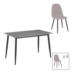 Tavoline ngrenie Gustas-Bella C komplet  prej 5 mermeri gri te sinteruar guri-metal i zi 140x80x75cm