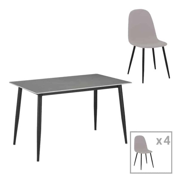 Tavoline ngrenie Gustas-Bella C komplet  prej 5 mermeri gri te sinteruar guri-metal i zi 140x80x75cm
