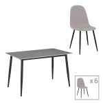 Set tavolinë ngrënie Bella-Gustas, set 7 copë, mermer i sinteruar gri, metal i zi 160x85x75cm