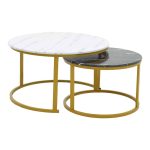 Tavolinë kafeje Relevon set  2 mdf në mermer të bardhë dhe të zi look 80x80x45cm
