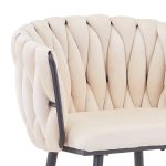 Karrige shanku Vivian, kadife bezhë me këmbë të zeza metalike 57x50x100cm - Image 5